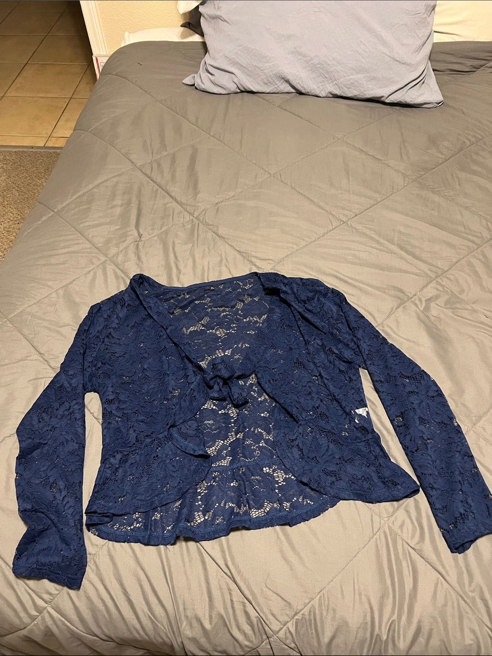 Navy Lace Tie-Front Cardigan